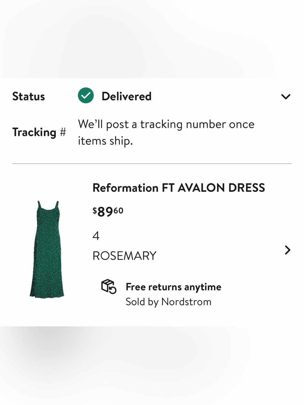 Reformation Avalon Dress in Rosemary Green